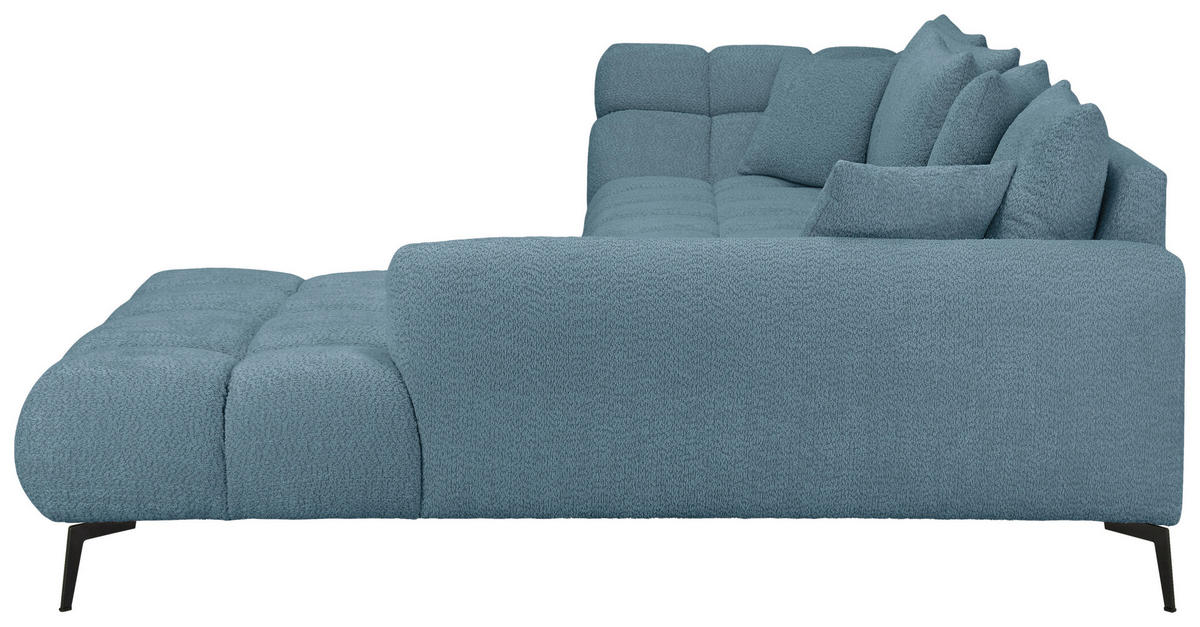ECKSOFA 318/217 cm  in Bouclé Blaugrau Zierkissen, Rückenkissen, Rücken echt  318/217 cm  - Blaugrau/Schwarz, MODERN, Textil/Metall (318/217cm) - Carryhome