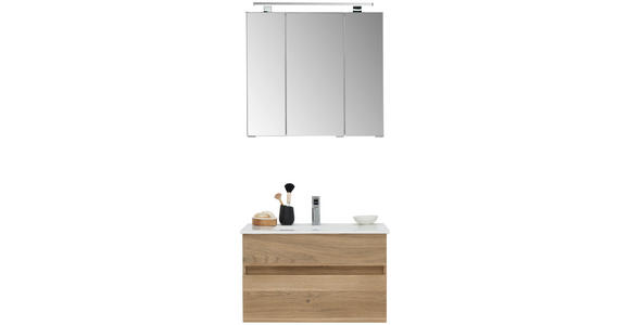BADEZIMMER 3-teilig in 72 cm - Eiche San Remo/Weiß, Design, Keramik/Holzwerkstoff (72cm) - Novel