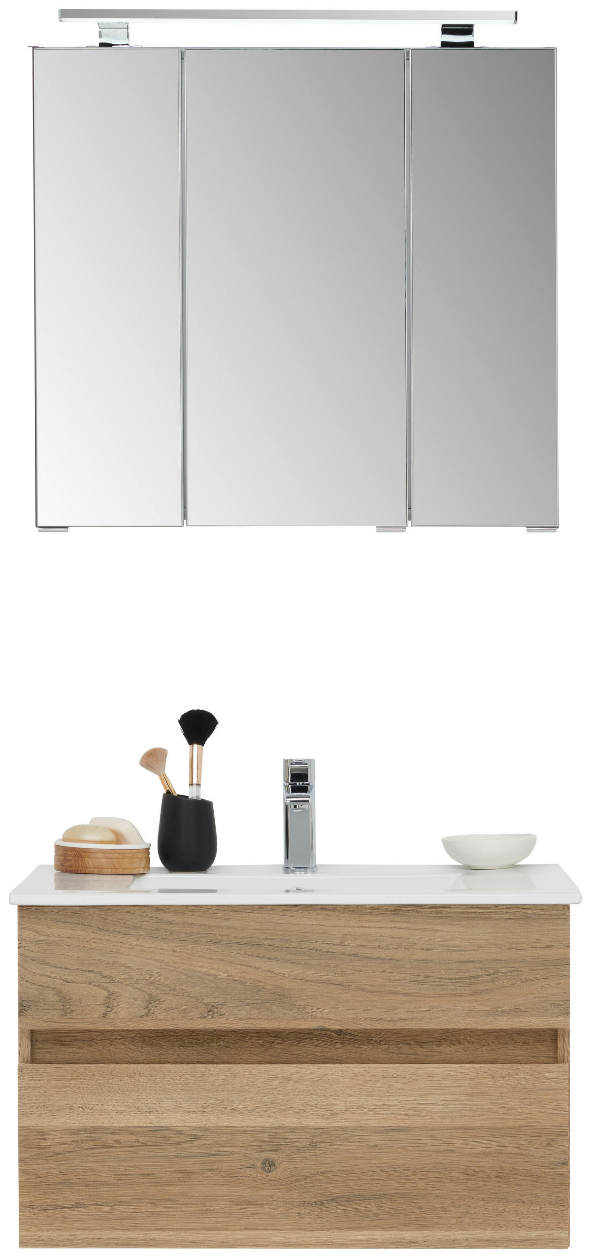 BADEZIMMER 3-teilig  in 72 cm  - Eiche San Remo/Weiß, Design, Keramik/Holzwerkstoff (72cm) - Novel