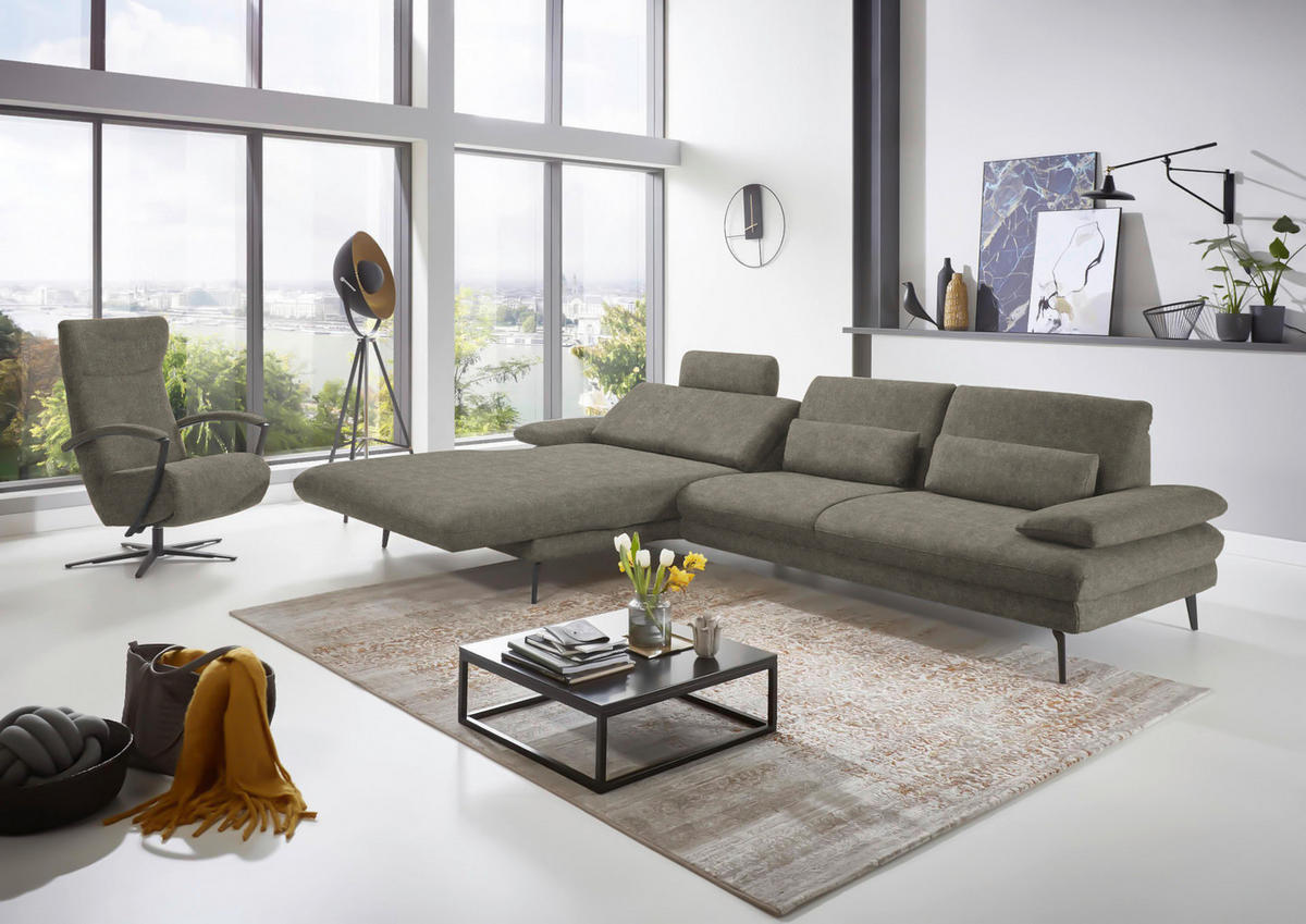 CANAPÉ D'ANGLE in Velours Grau  - Schwarz/Grau, Design, Textil/Metall (180/310cm) - Dieter Knoll