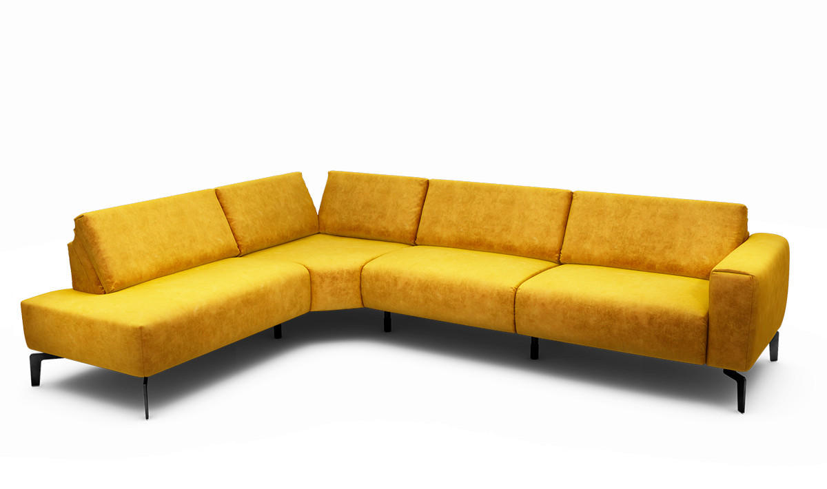 ECKSOFA Cosy Gelb Samt  - Gelb/Schwarz, Design, Textil/Metall (213/296cm) - SENSOO