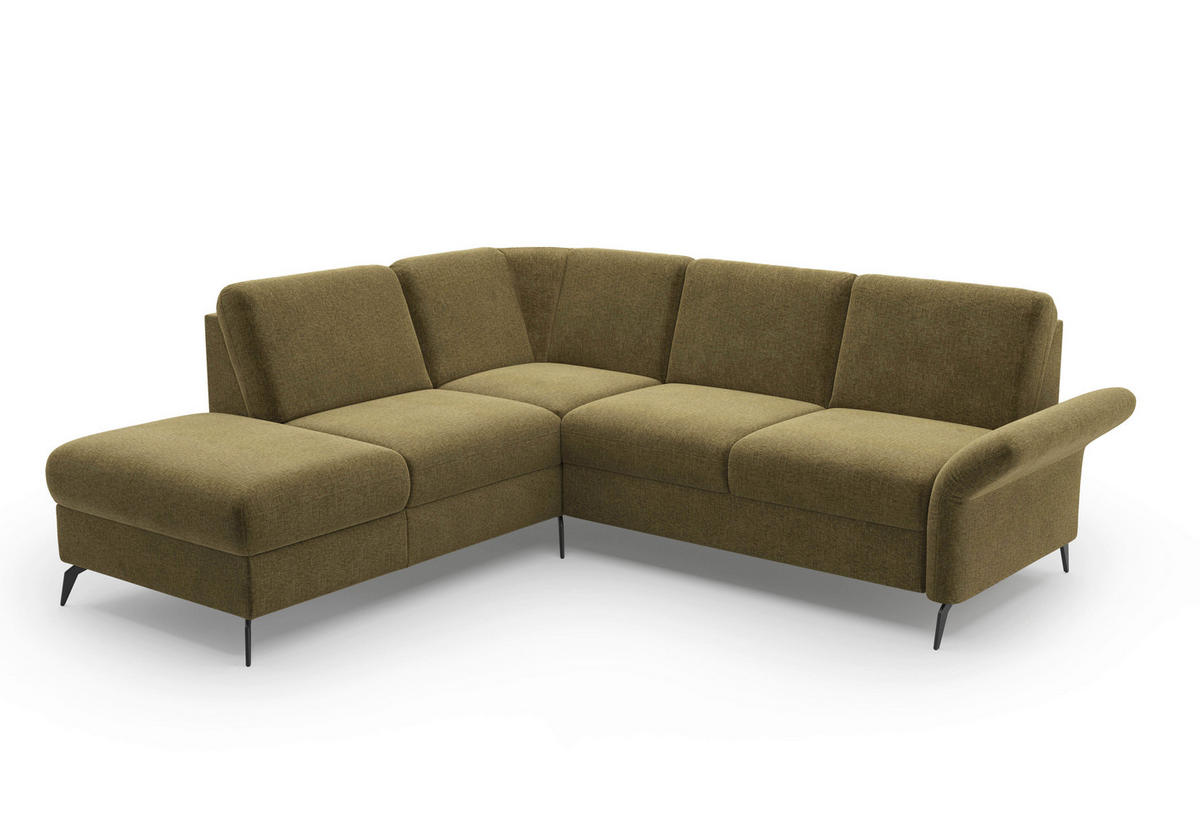 ECKSOFA ROCHELLE E Olivgrün Flachgewebe  - Schwarz/Olivgrün, KONVENTIONELL, Textil/Metall (216/240cm) - Sit & More