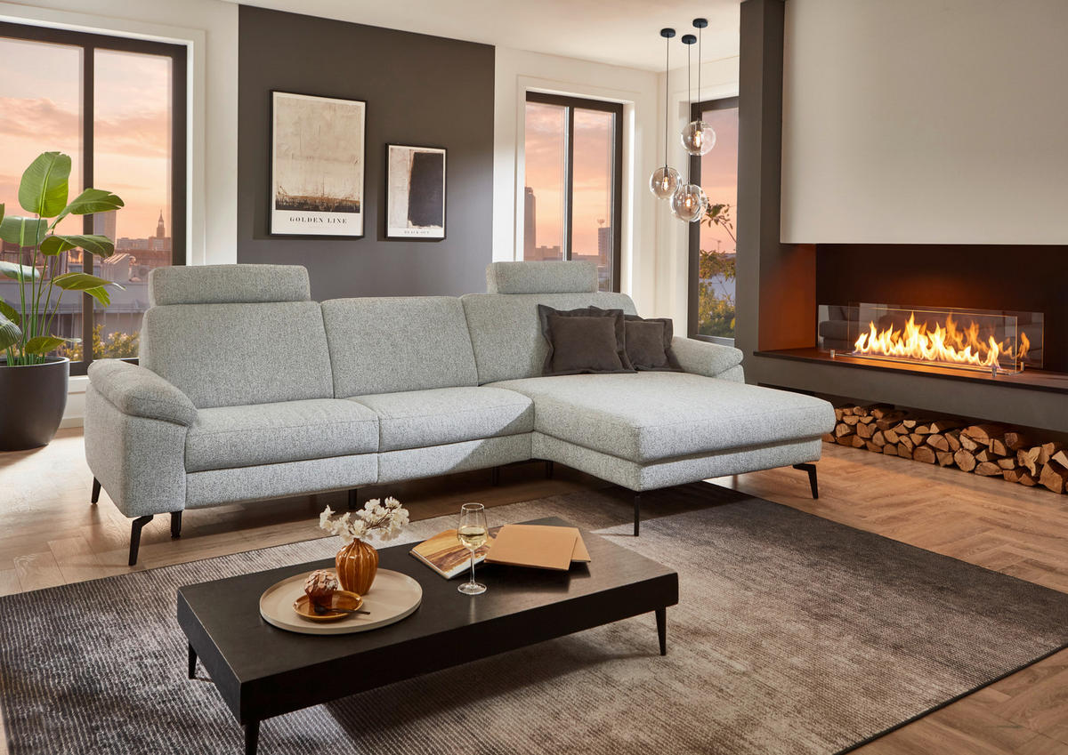 ECKSOFA  in Chenille Silberfarben  309/171 cm  - Silberfarben/Schwarz, Design, Textil/Metall (309/171cm) - Valdera