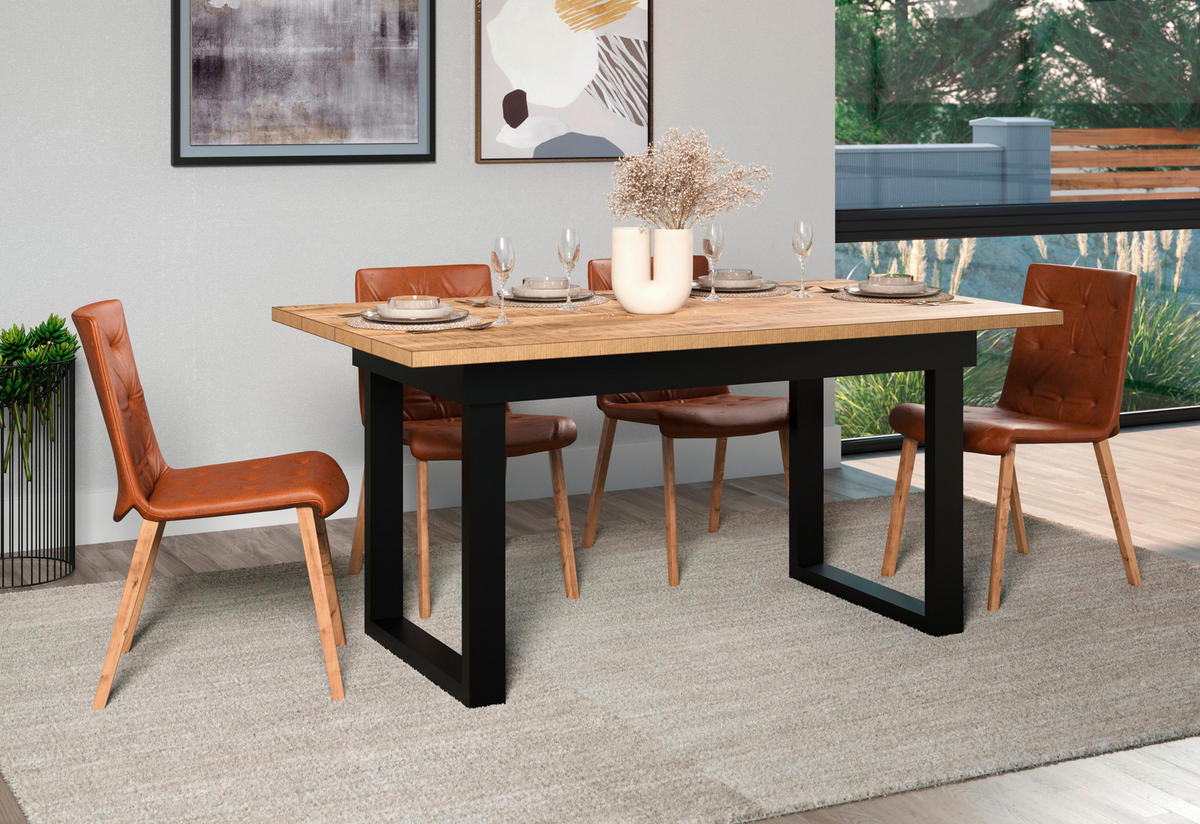 ESSTISCH 160/90/76 cm Nachbildung  Holzwerkstoff rechteckig Schwarz, Braun  - Schwarz/Braun, Basics, Holzwerkstoff/Metall (160/90/76cm) - MID.YOU