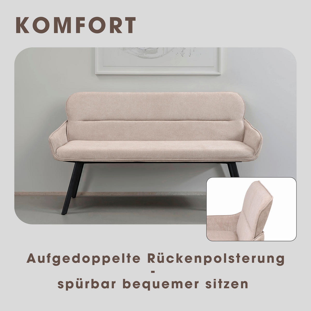 SITZBANK in Metall, Textil Taupe  - Taupe/Schwarz, MODERN, Textil/Metall (140/90/62cm) - MID.YOU