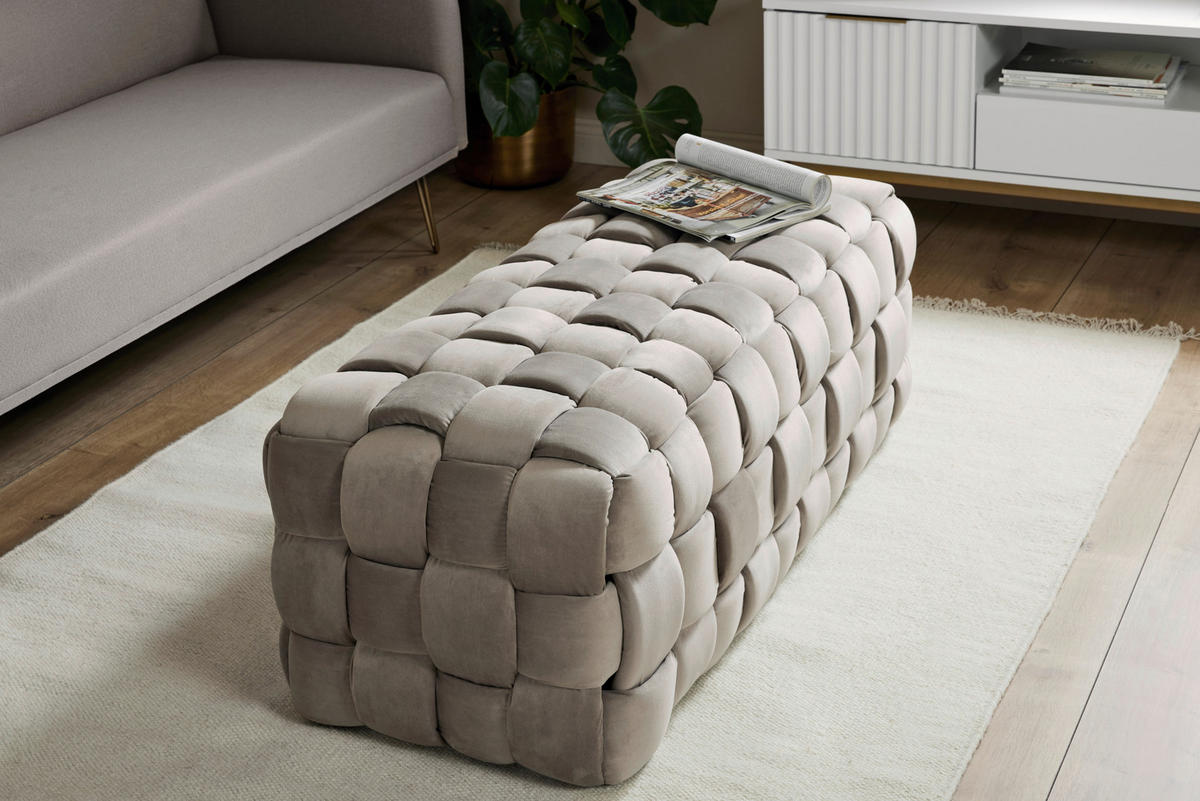 HOCKERBANK 118/43/50 cm Samt Taupe Eukalyptusholz  - Taupe, MODERN, Holz/Textil (118/43/50cm)