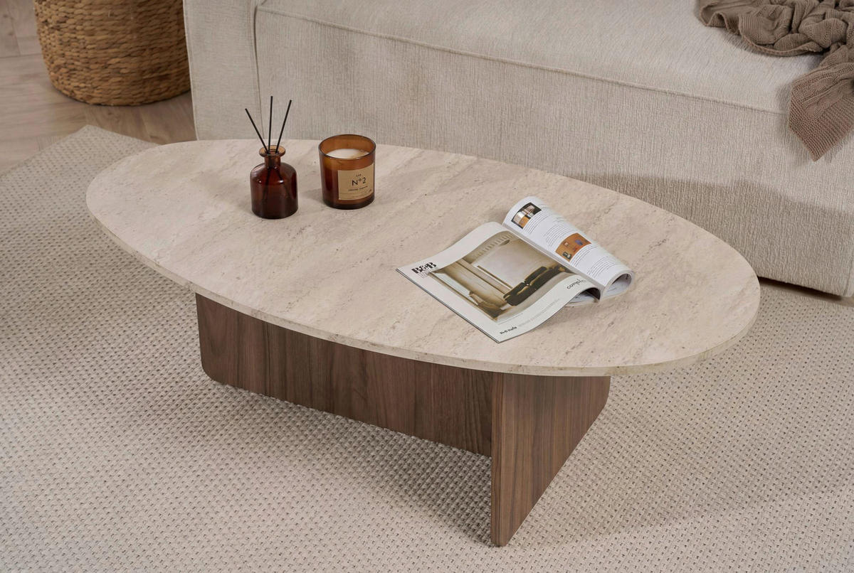 COUCHTISCH 120/40/65 cm Freiform Creme, Walnussfarben  - Walnussfarben/Creme, Design, Holzwerkstoff (120/40/65cm) - MID.YOU