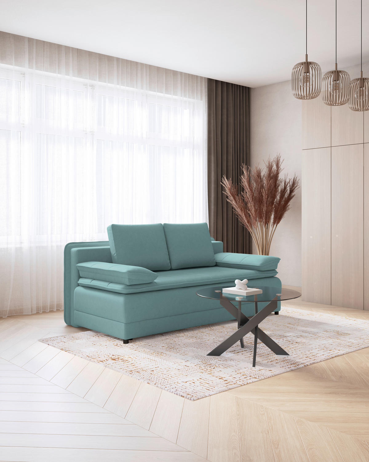 SCHLAFSOFA in Webstoff Hellblau  - Schwarz/Hellblau, Modern, Kunststoff/Textil (202/73-92/105cm) - MID.YOU