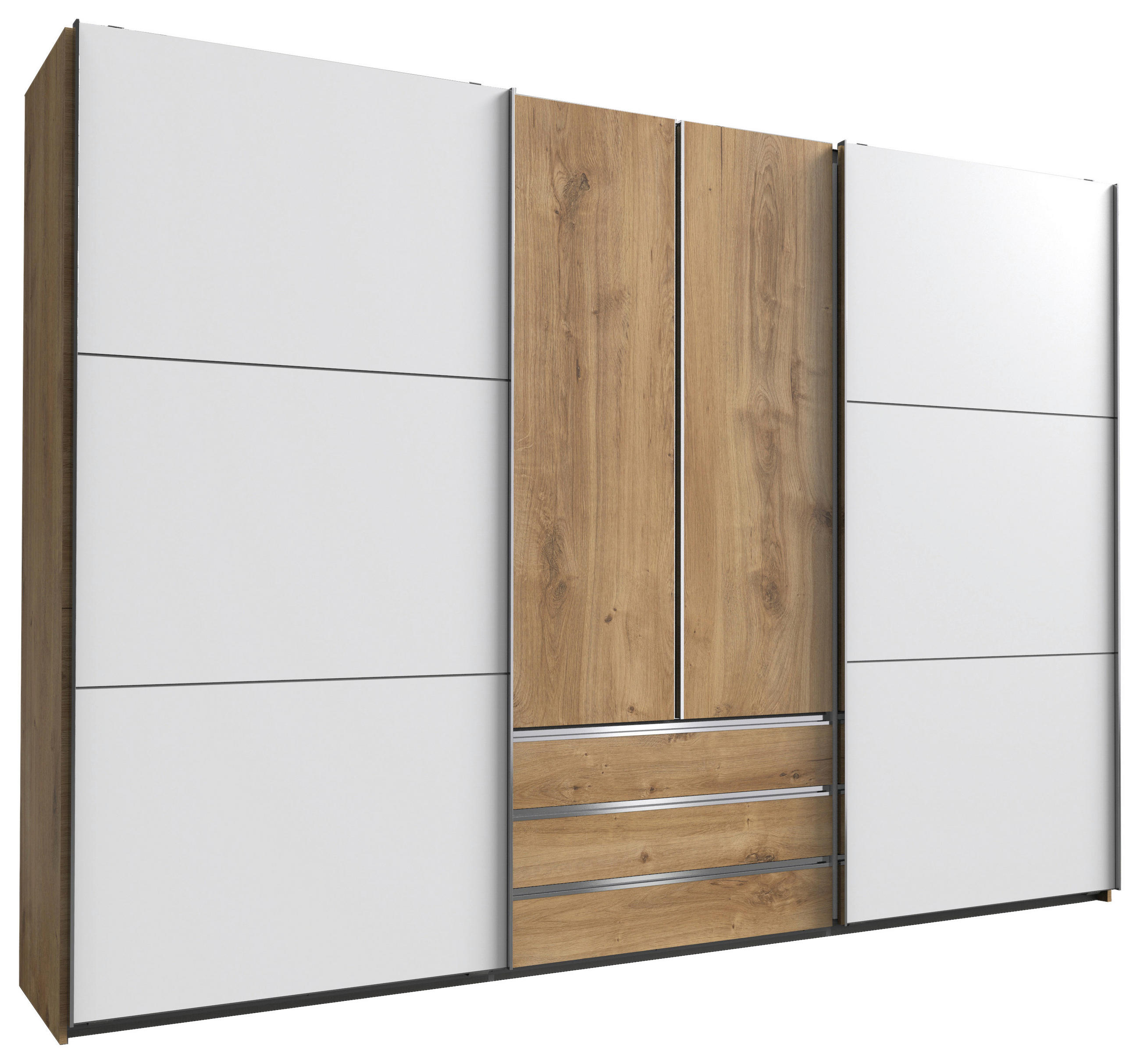 SCHWEBETÜRENSCHRANK 300/216/65 cm 4-türig  - Chromfarben/Eichefarben, MODERN, Holzwerkstoff/Metall (300/216/65cm) - MID.YOU
