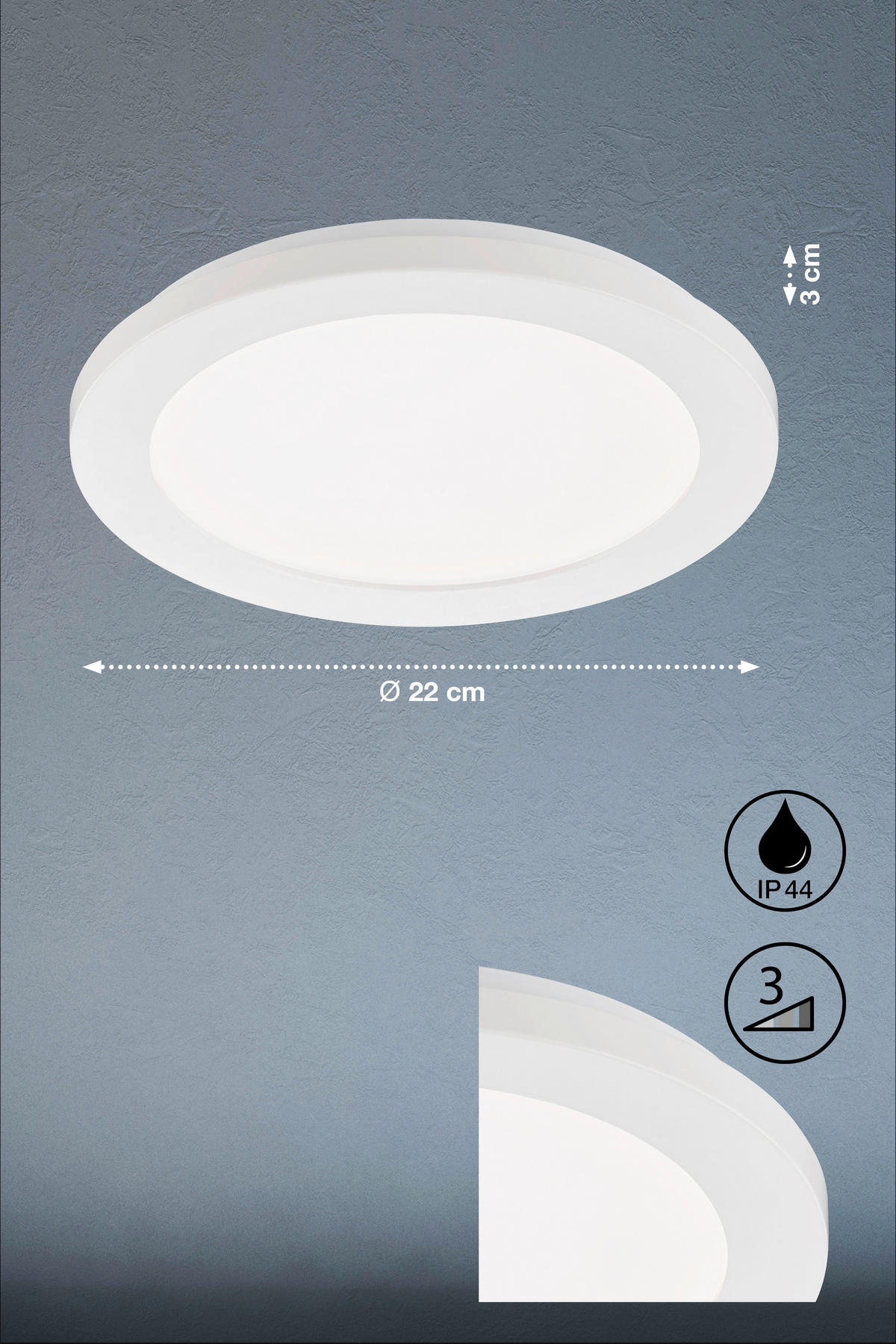 LED-DECKENLEUCHTE Gotland 22 cm  - Creme/Weiß, Basics, Glas/Kunststoff (22cm) - Fischer & Honsel