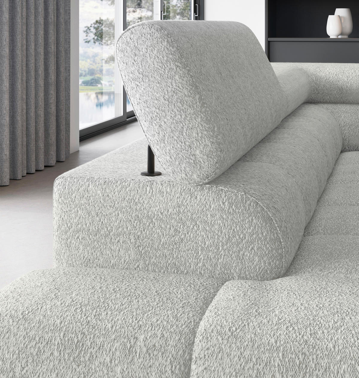 ECKSOFA FERUCCE in Teddystoff Grau  200/276 cm  - Schwarz/Grau, Design, Textil/Metall (200/276cm) - MID.YOU