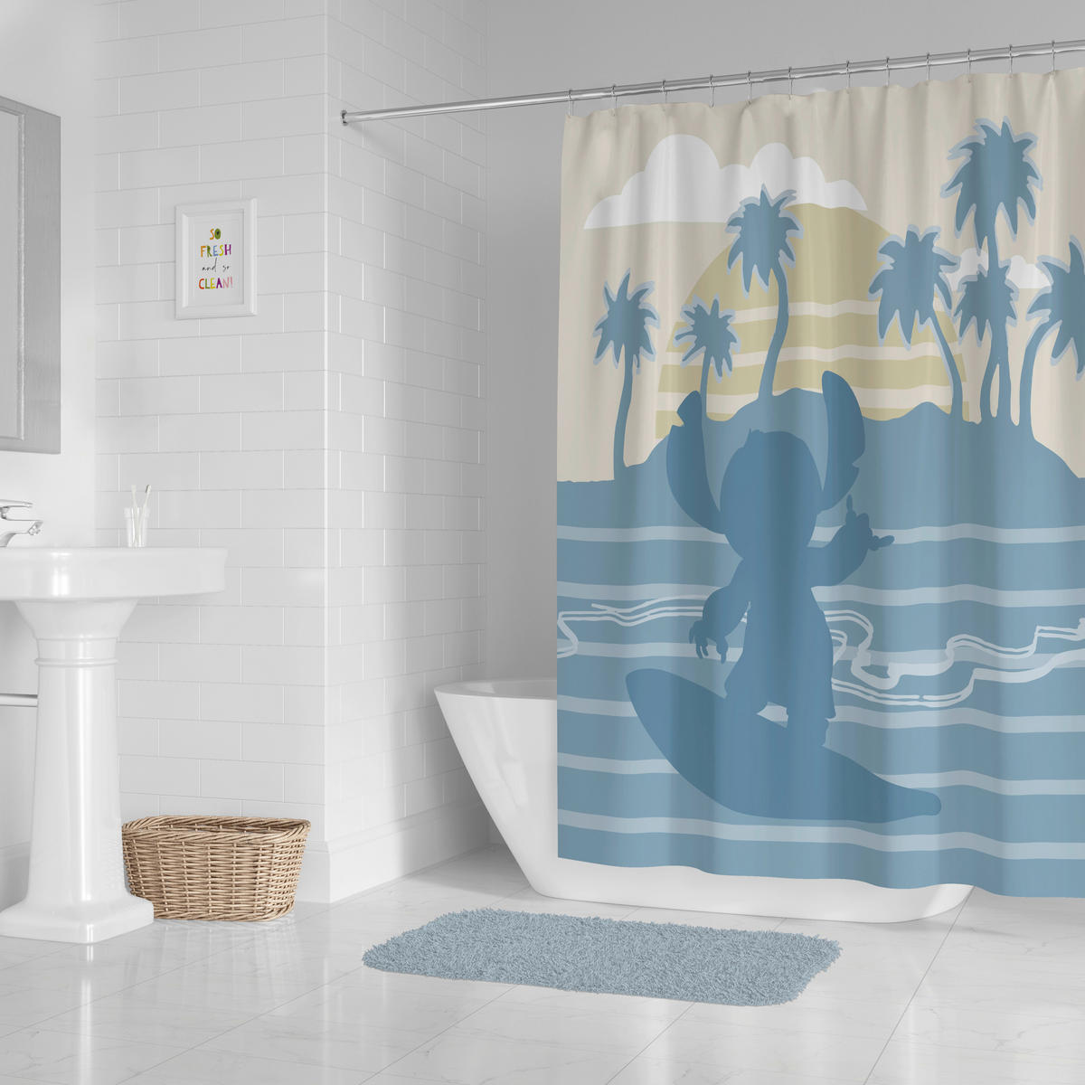 DUSCHVORHANG Disney Lilo and Stitch 183/178 cm  - Blau, Basics, Textil (183/178cm)