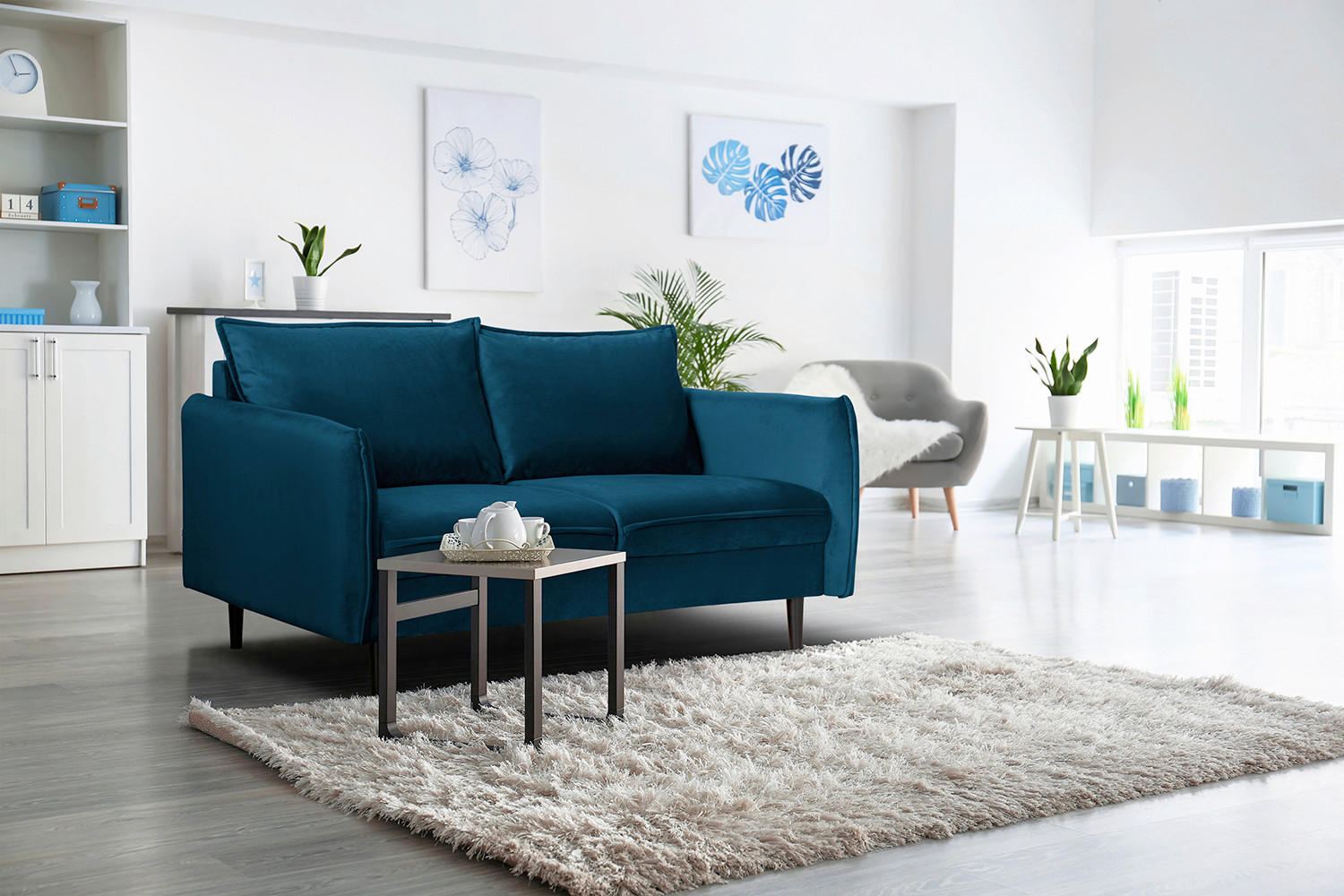 2-SITZER-SOFA JULI Samt Blau  - Blau/Schwarz, Design, Holz/Textil (138/86/100cm) - P & B
