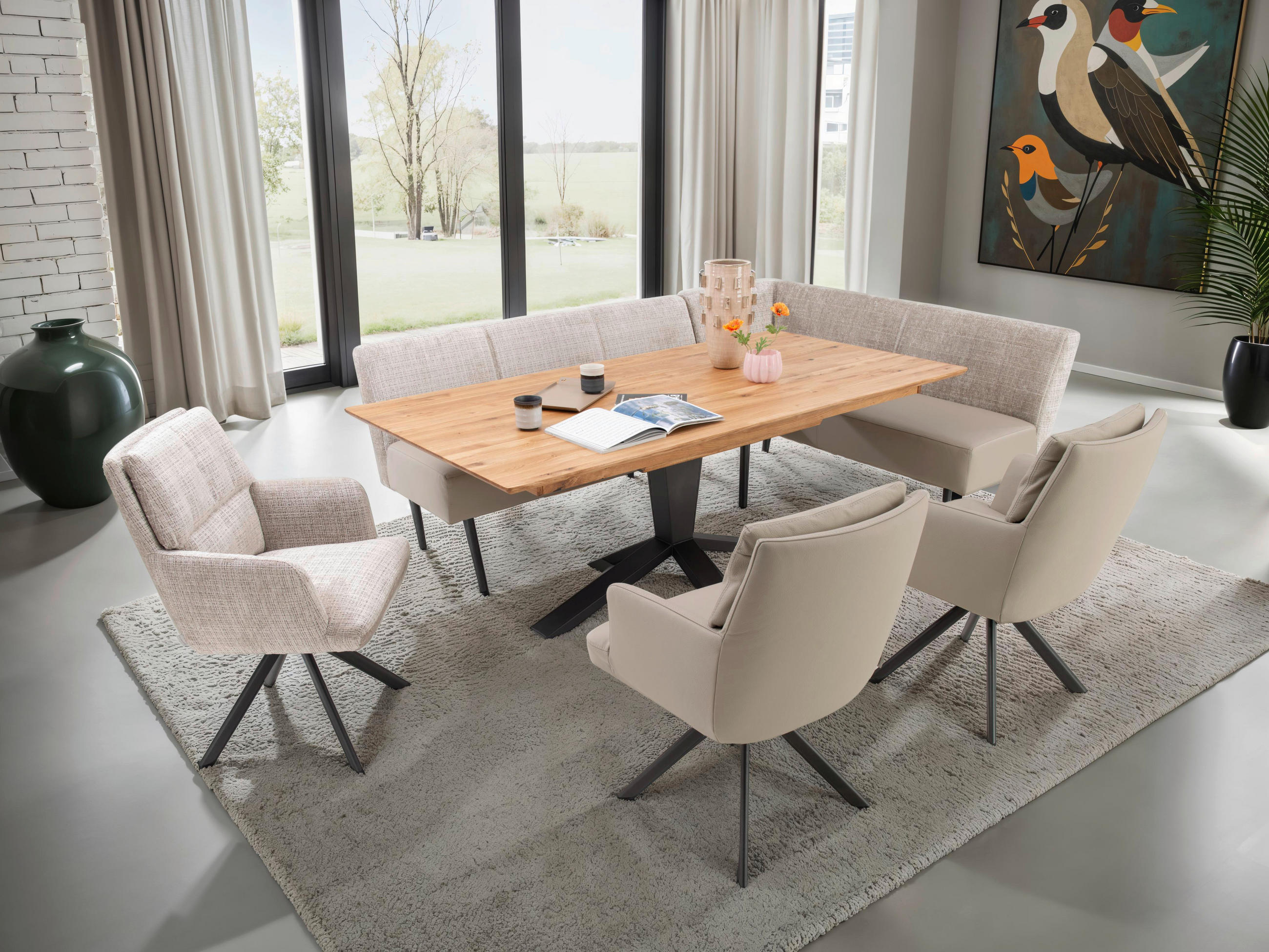 ECKBANK 235/167 cm beflockt Echtleder Creme, Beige Metall   - Anthrazit/Beige, Design, Leder/Textil (235/167cm) - Bert Plantagie