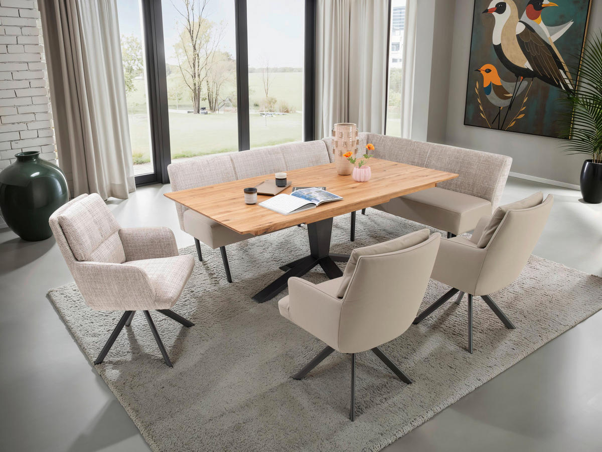 ECKBANK 235/167 cm beflockt Echtleder Creme, Beige Metall   - Anthrazit/Beige, Design, Leder/Textil (235/167cm) - Bert Plantagie