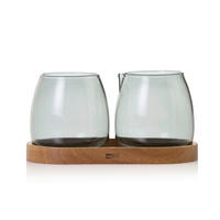 MILCH- UND ZUCKER-SET Holz, Glas  - Grau/Akaziefarben, Design, Glas/Holz (16,0/8,5/7,5cm) - AdHoc