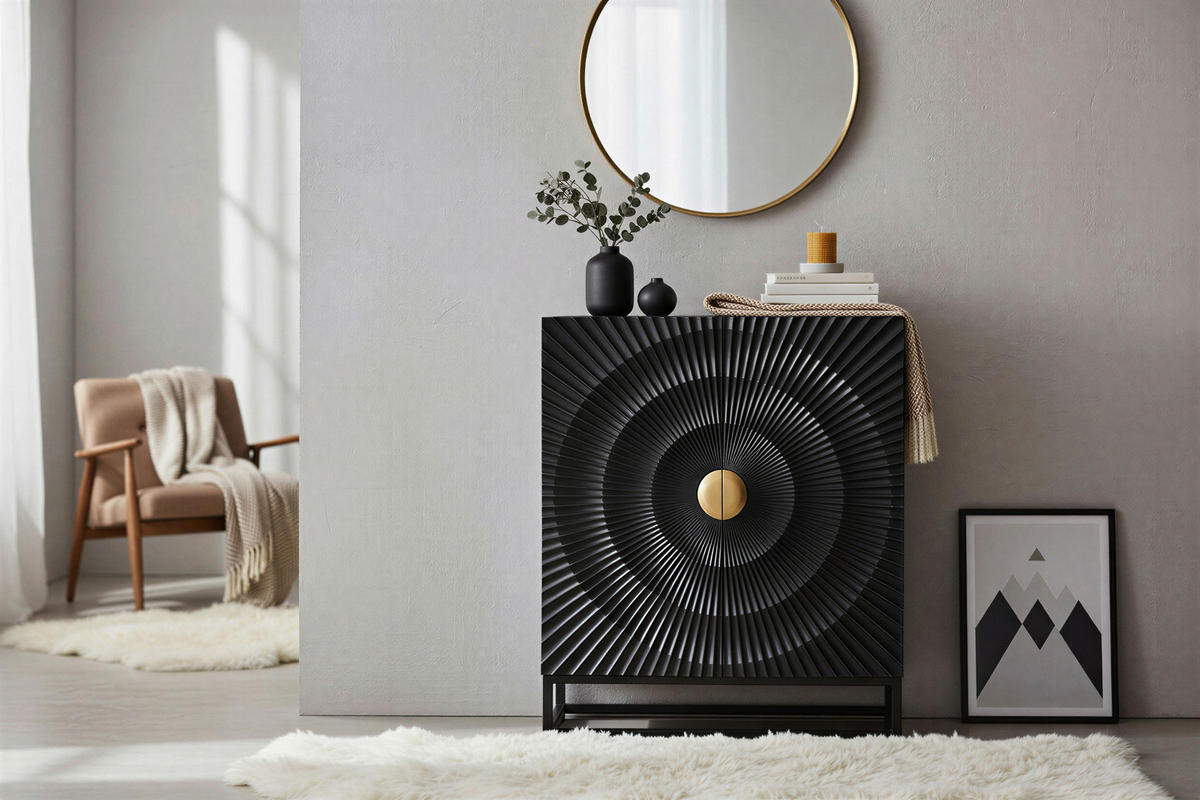 KOMMODE , ,  - Goldfarben/Schwarz, Design, Holz/Metall (75/35/90cm) - MID.YOU