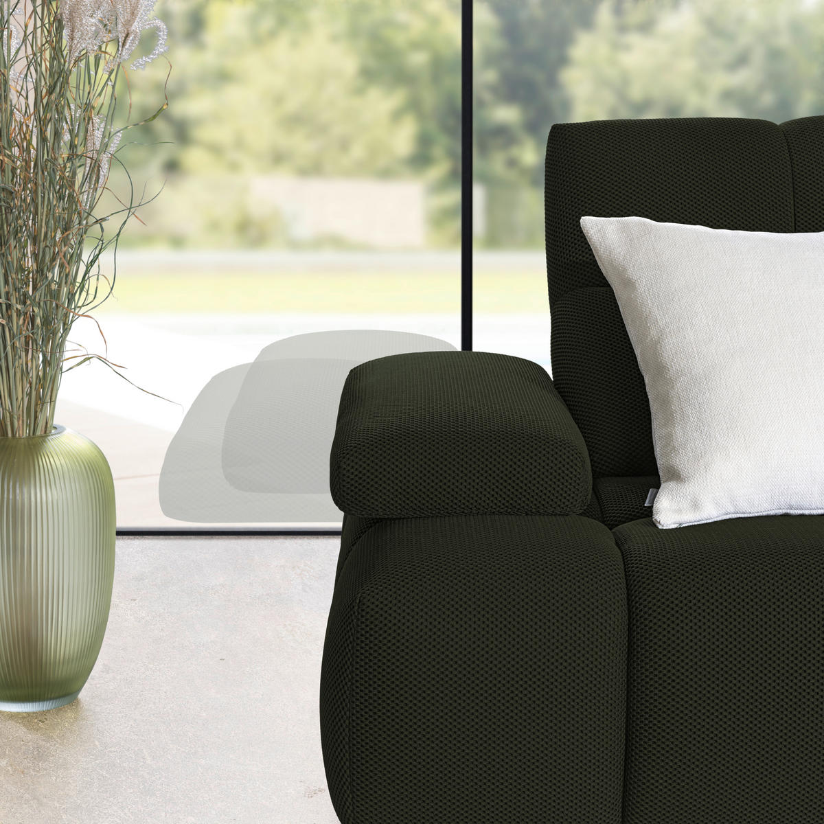 ECKSOFA in Struktur Olivgrün  - Schwarz/Olivgrün, Design, Kunststoff/Textil (313/233cm) - Emilio Belluti