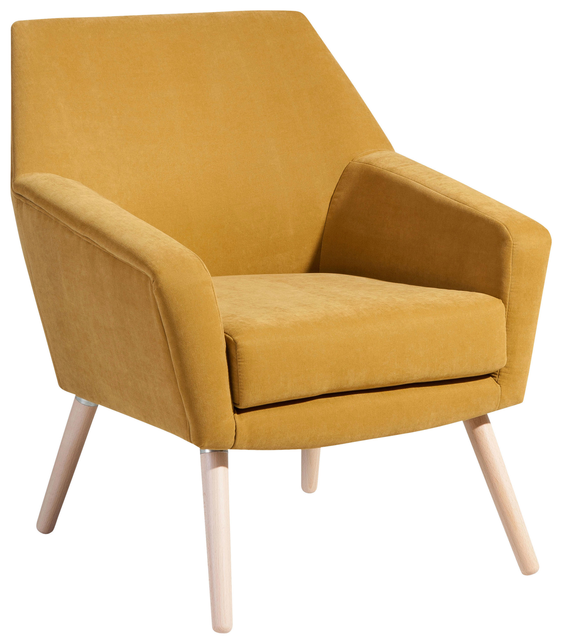 SESSEL Velours Gelb    - Gelb/Buchefarben, Design, Holz/Textil (67/81/71cm) - Max Winzer