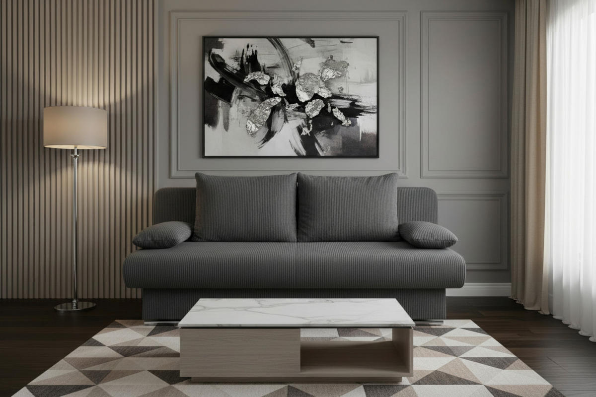 SCHLAFSOFA  mit Liegefunktion, Rücken echt Dunkelgrau  - Chromfarben/Dunkelgrau, Design, Kunststoff/Textil (193/86/85cm) - P & B