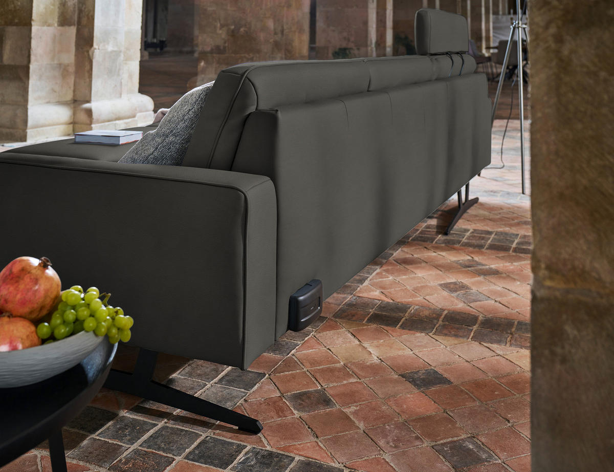 ECKSOFA in Echtleder Grau  179/324 cm  - Anthrazit/Grau, KONVENTIONELL, Leder/Metall (179/324cm) - Johann Jakob