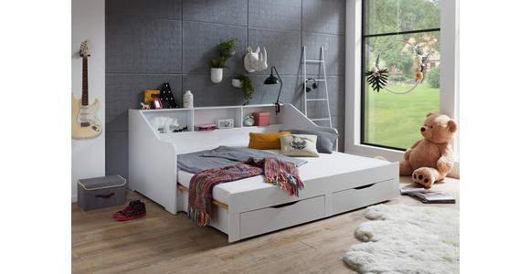 AUSZIEHBETT 90-180/200 cm in Weiß - Buchefarben/Weiß, KONVENTIONELL, Holzwerkstoff (90-180/200cm) - Carryhome