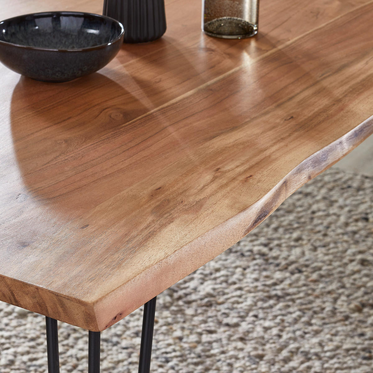 COUCHTISCH Akazie massiv 110/70/45 cm rechteckig Schwarz, Akaziefarben  - Schwarz/Akaziefarben, Design, Holz/Metall (110/70/45cm) - Landscape