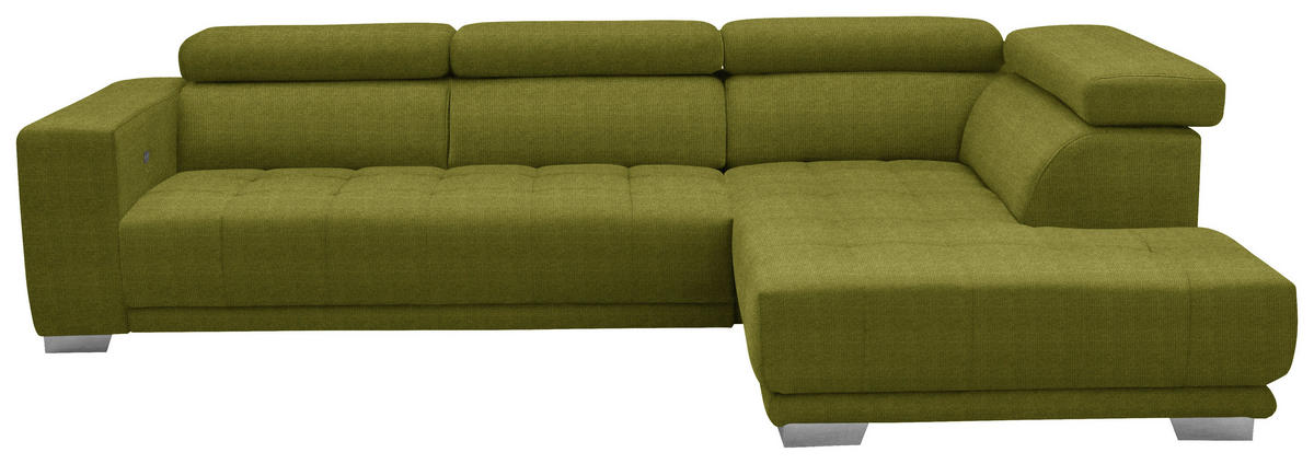 ECKSOFA in Mikrofaser Hellgrün  301/207 cm  - Chromfarben/Hellgrün, Design, Textil/Metall (301/207cm) - Xora