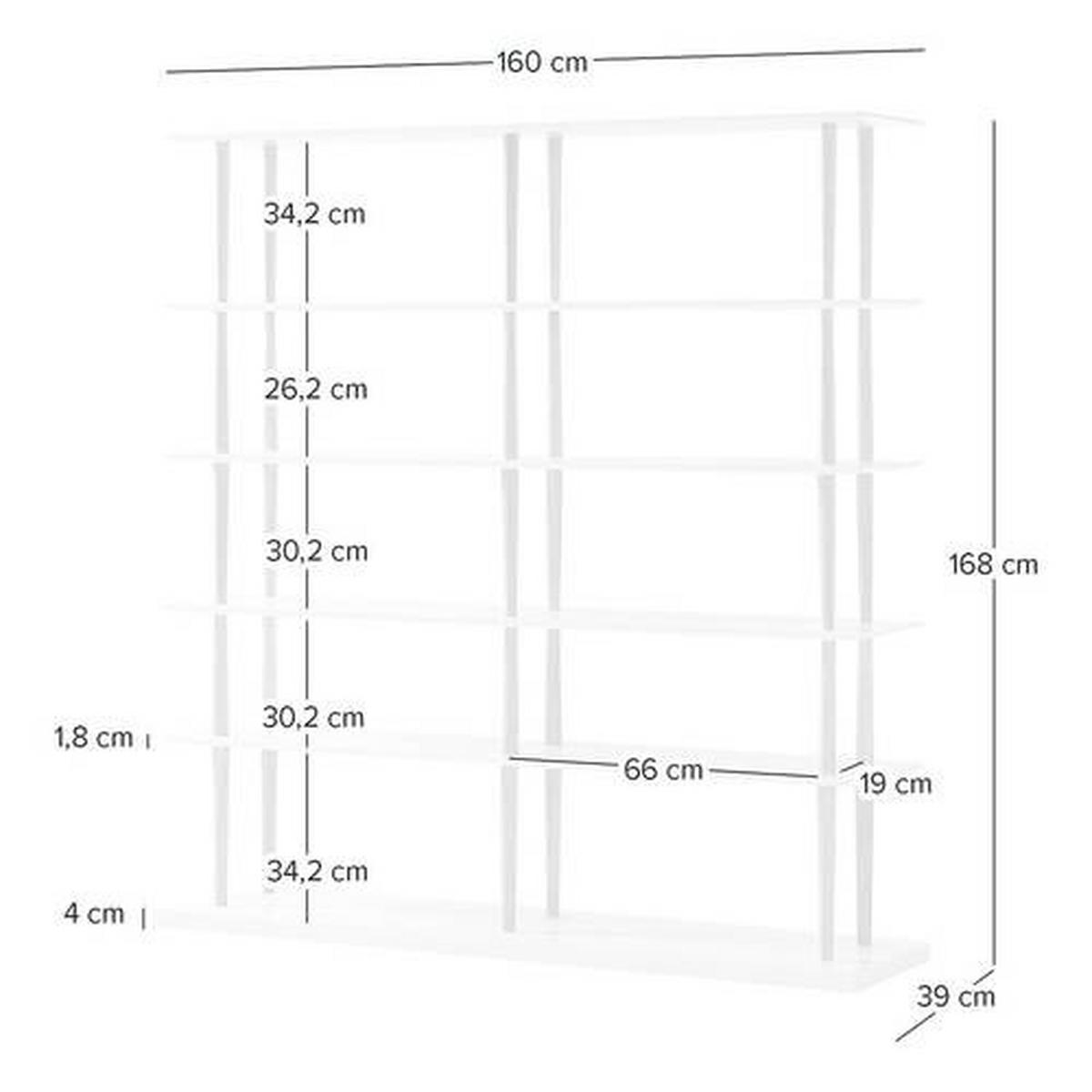 REGAL Eiche furniert Weiß, Eichefarben  - Eichefarben/Weiß, Design, Holz/Holzwerkstoff (160/168/39cm) - MID.YOU