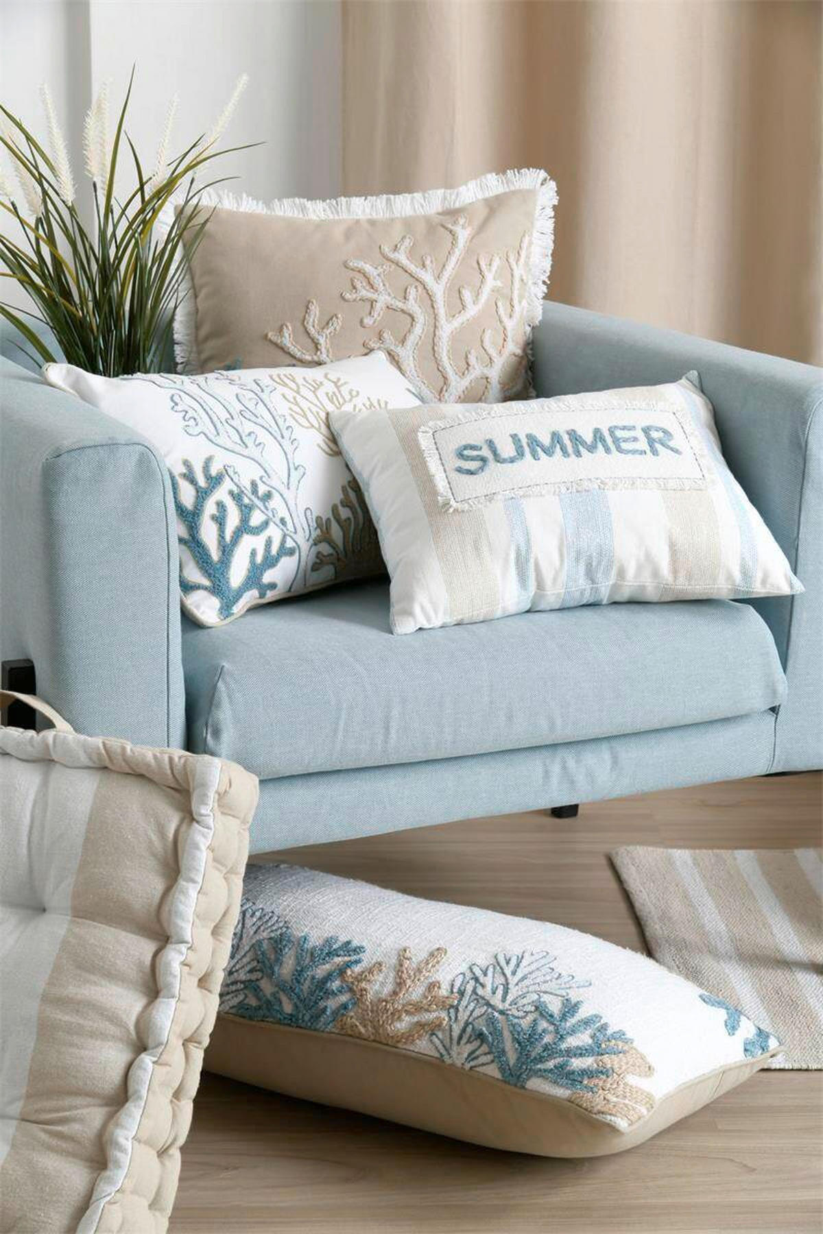 OKRASNA BLAZINA  Amiral 30/40/10 cm            - bela/temno modra, Basics, tekstil (30/40/10cm)