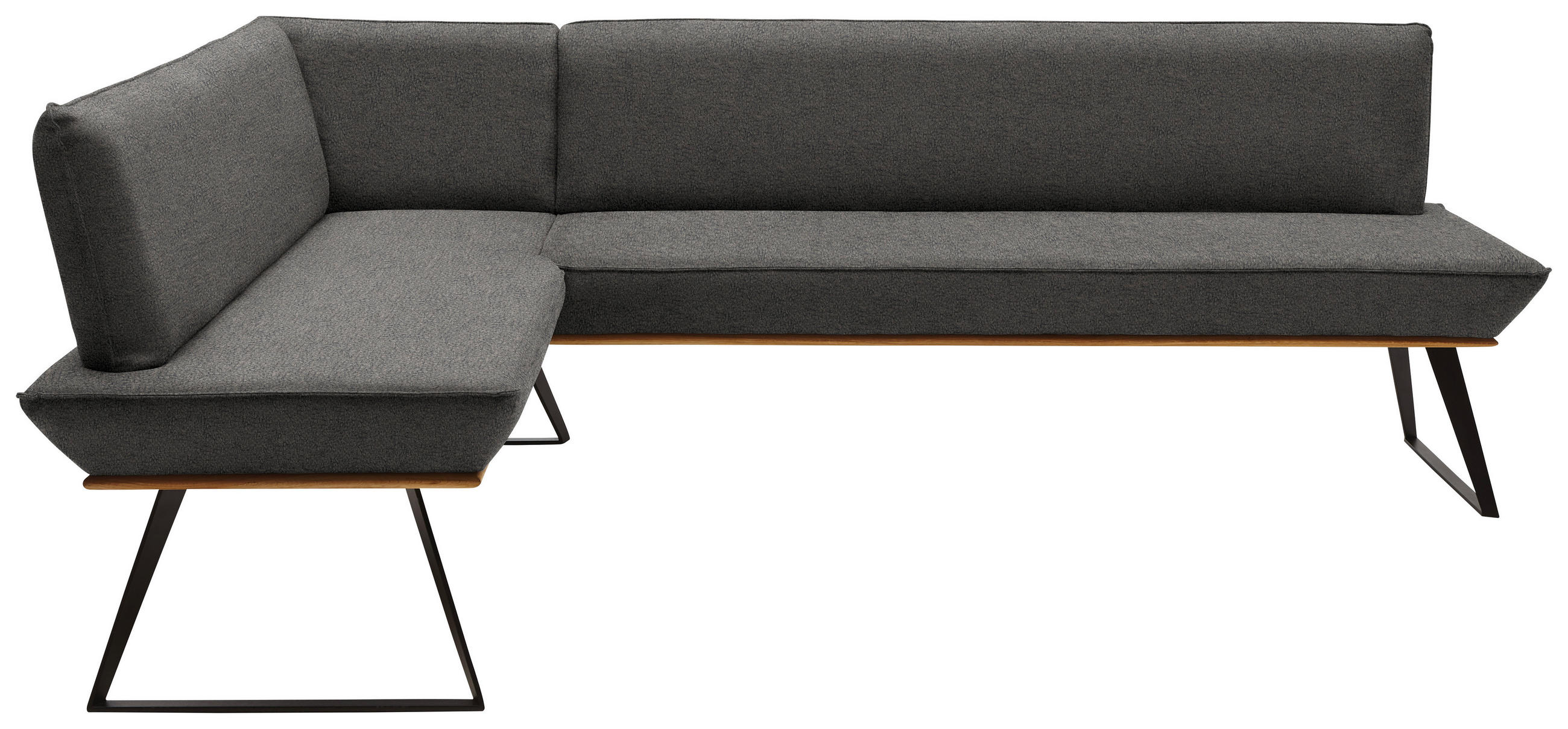 ECKBANK 163/243 cm Lederlook Schwarz, Eichefarben, Dunkelgrau Eiche massiv Metall   - Eichefarben/Dunkelgrau, Design, Holz/Textil (163/243cm) - Voleo