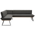 ECKBANK 163/243 cm Lederlook Schwarz, Eichefarben, Dunkelgrau Eiche massiv Metall   - Eichefarben/Dunkelgrau, Design, Holz/Textil (163/243cm) - Voleo