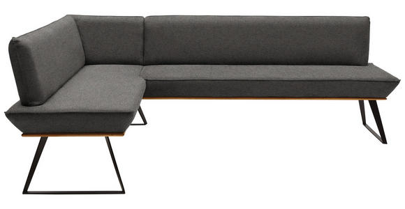 ECKBANK 163/243 cm Lederlook Schwarz, Eichefarben, Dunkelgrau Eiche massiv Metall   - Eichefarben/Dunkelgrau, Design, Holz/Textil (163/243cm) - Voleo