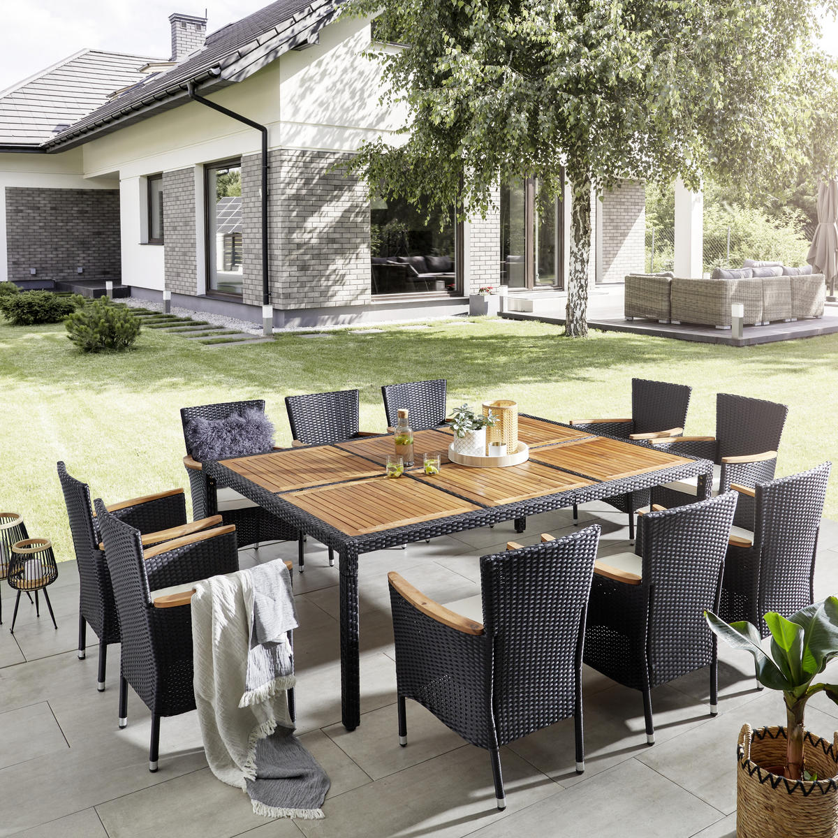 GARTENTISCHGRUPPE Akazie massiv Stahl  - Schwarz/Akaziefarben, KONVENTIONELL, Holz/Kunststoff - Ambia Garden