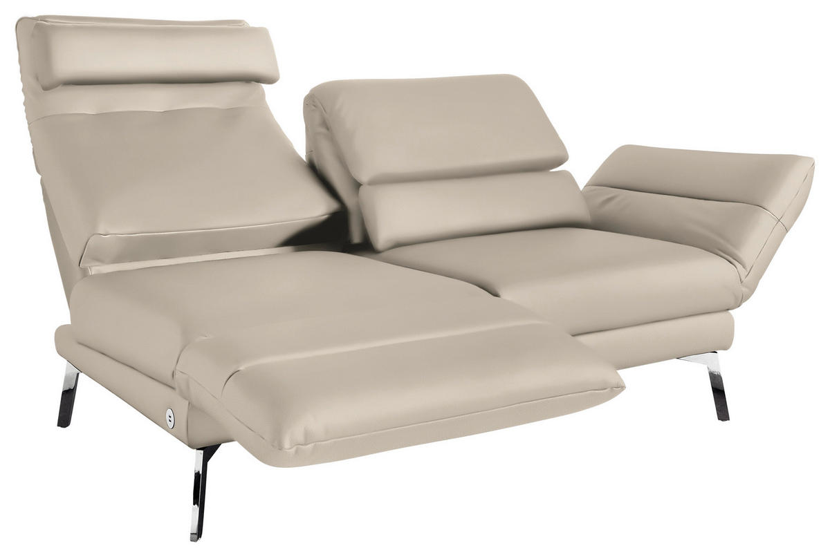 2-SITZER-SOFA Echtleder Beige  - Chromfarben/Beige, Design, Leder/Metall (178-226/82/96-177cm) - Dieter Knoll