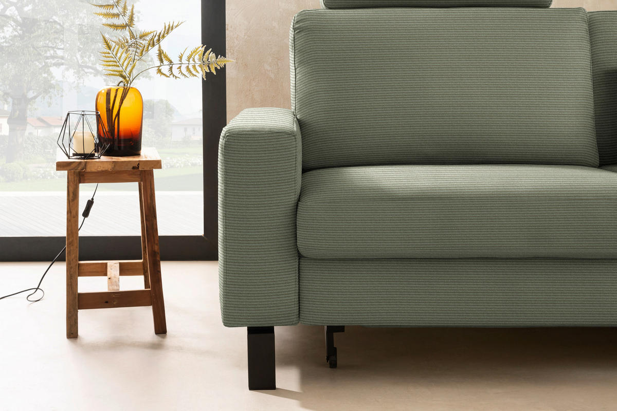 ECKSOFA Cord Olivgrün  - Schwarz/Olivgrün, Design, Textil/Metall (298/185cm) - Pure Home Lifestyle
