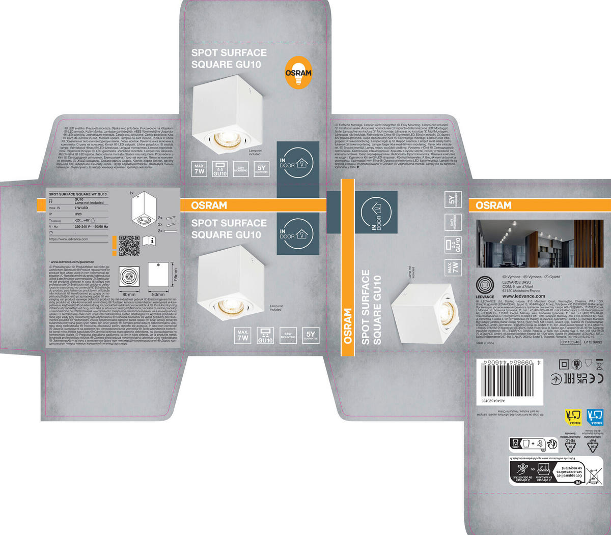 DECKENLEUCHTE 8/8/9,5 cm   - Weiß, Basics, Metall (8/8/9,5cm) - Osram