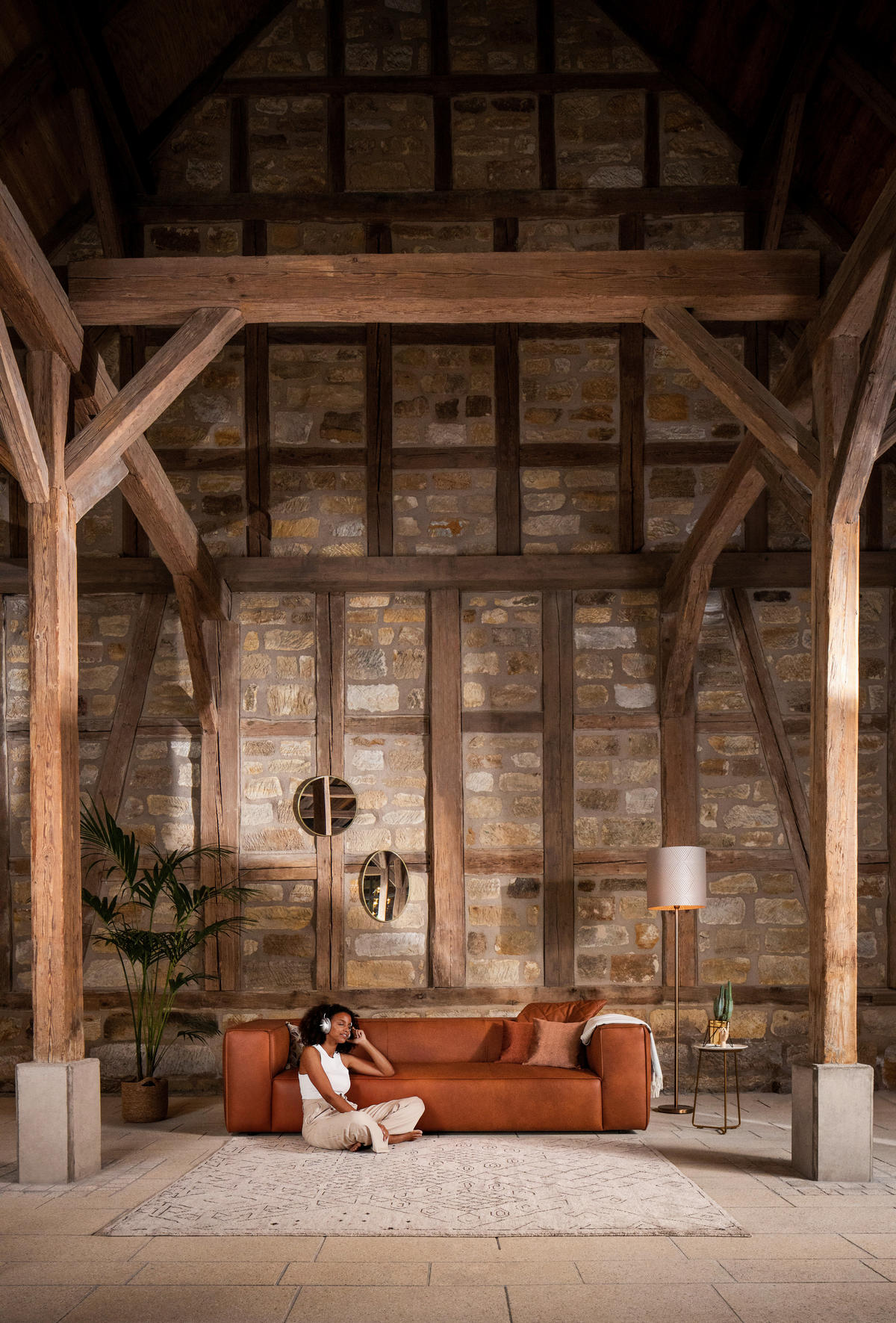 3-SITZER-SOFA in Echtleder Cognac  - Cognac/Schwarz, Modern, Leder/Kunststoff (260/66/104cm) - W.Schillig