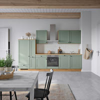 KÜCHENBLOCK Cascada 330 cm  in Grün, Eichefarben  - Eichefarben/Schwarz, MODERN, Holzwerkstoff/Metall (330cm) - Nobilia