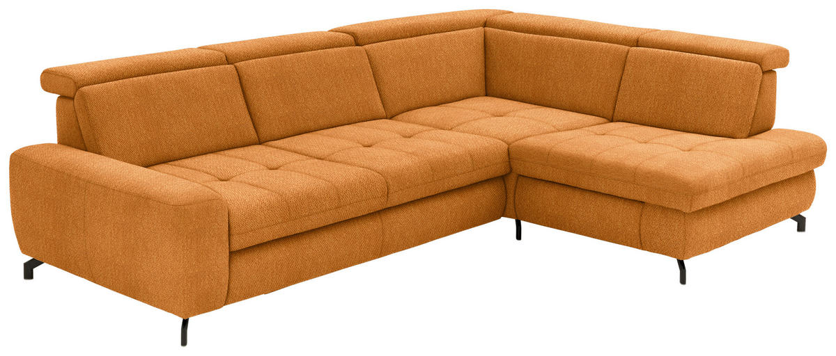 ECKSOFA in Chenille Orange  - Schwarz/Orange, Design, Textil/Metall (310/220cm) - Beldomo Style