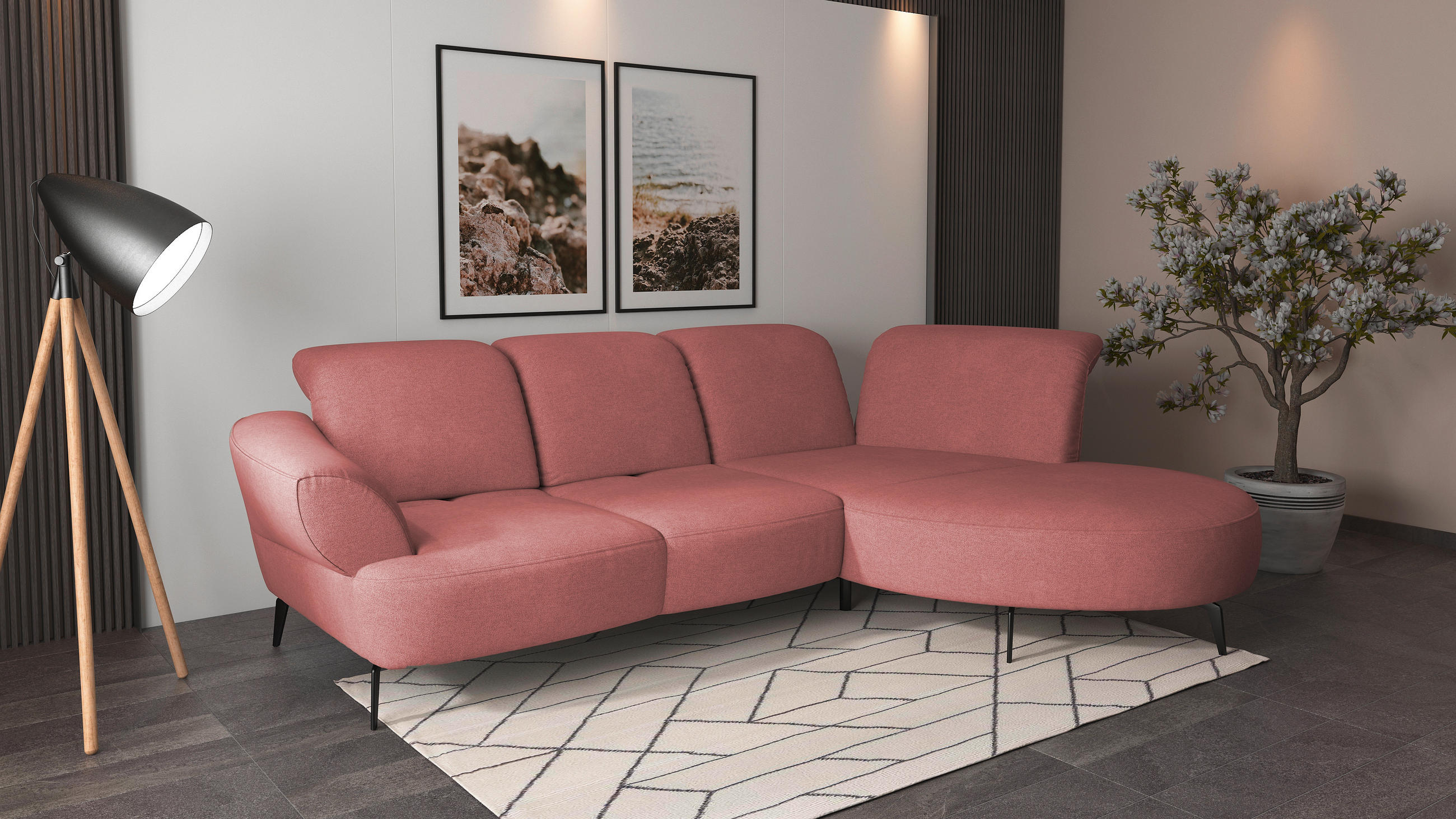 ECKSOFA in Mikrofaser Altrosa  313/208 cm  - Schwarz/Altrosa, MODERN, Textil/Metall (313/208cm) - Sit & More