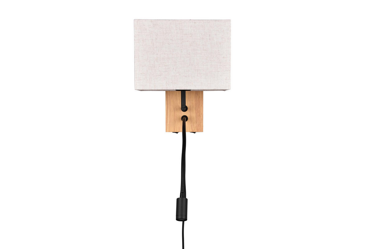 VÄGGLAMPA Nilam   - vit/brun, Natur, trä/textil (30/25/38cm)