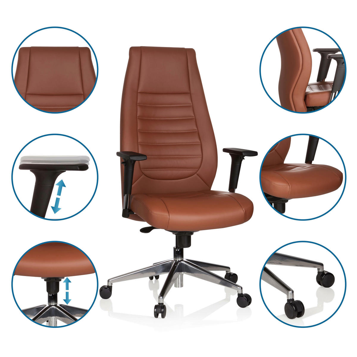 CHEFSESSEL  in Lederlook Braun  - Silberfarben/Braun, Basics, Kunststoff/Textil (65/133/65cm) - MID.YOU