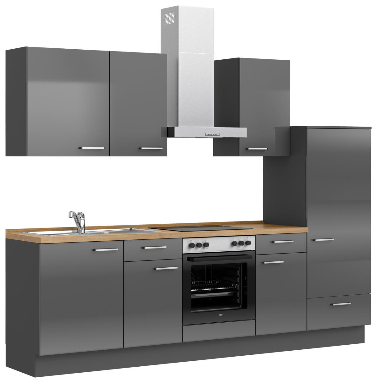 KÜCHENBLOCK Flash 270 cm  in Eichefarben, Schieferfarben  - Schieferfarben/Edelstahlfarben, MODERN, Holzwerkstoff/Metall (270cm) - Nobilia