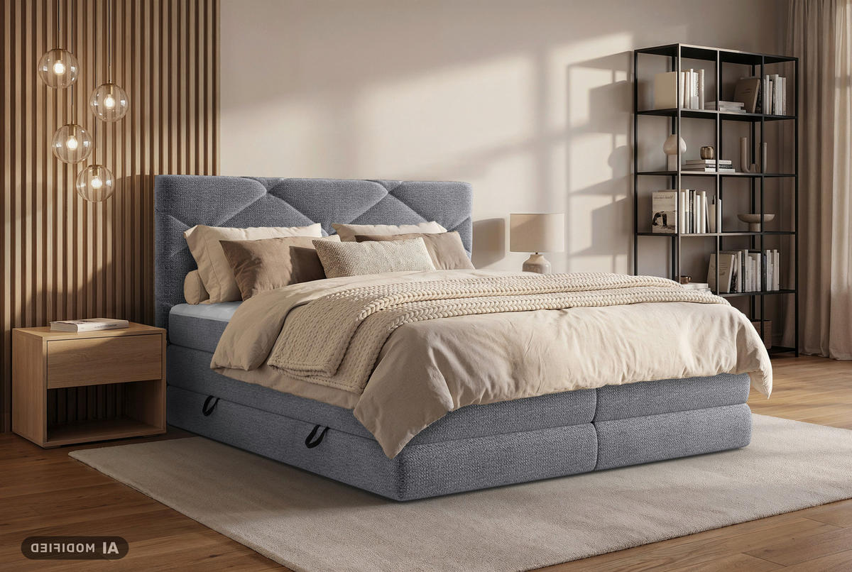 BOXSPRINGBETT 140/200 cm,  in Dunkelgrau, Bettkasten, Matratzen, H3 + H4 = fest + sehr fest  - Dunkelgrau/Schwarz, KONVENTIONELL, Kunststoff/Textil (140/200cm) - Carryhome