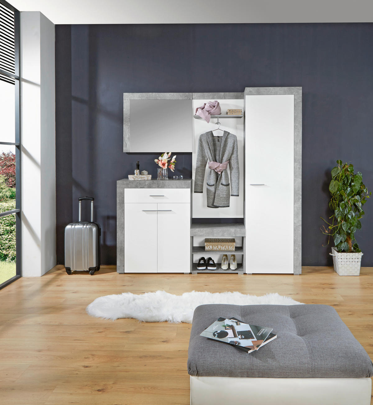 GARDEROBE 5-teilig  in 200/200/35,3 cm  - Weiß/Grau, MODERN, Holzwerkstoff (200/200/35,3cm) - MID.YOU