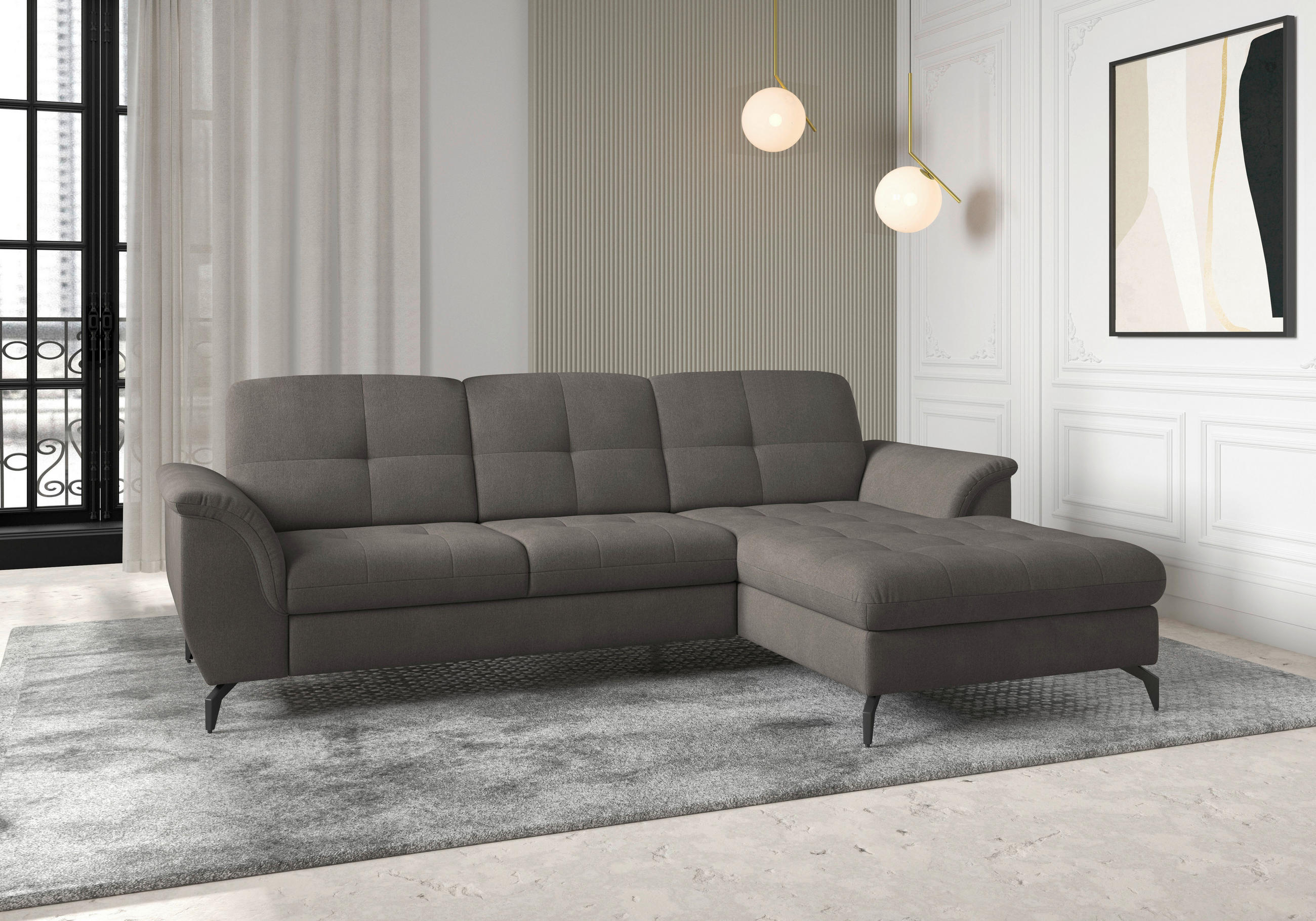 ECKSOFA in Flachgewebe Graphitfarben  262/164 cm  - Schwarz/Graphitfarben, MODERN, Textil/Metall (262/164cm) - Sit & More