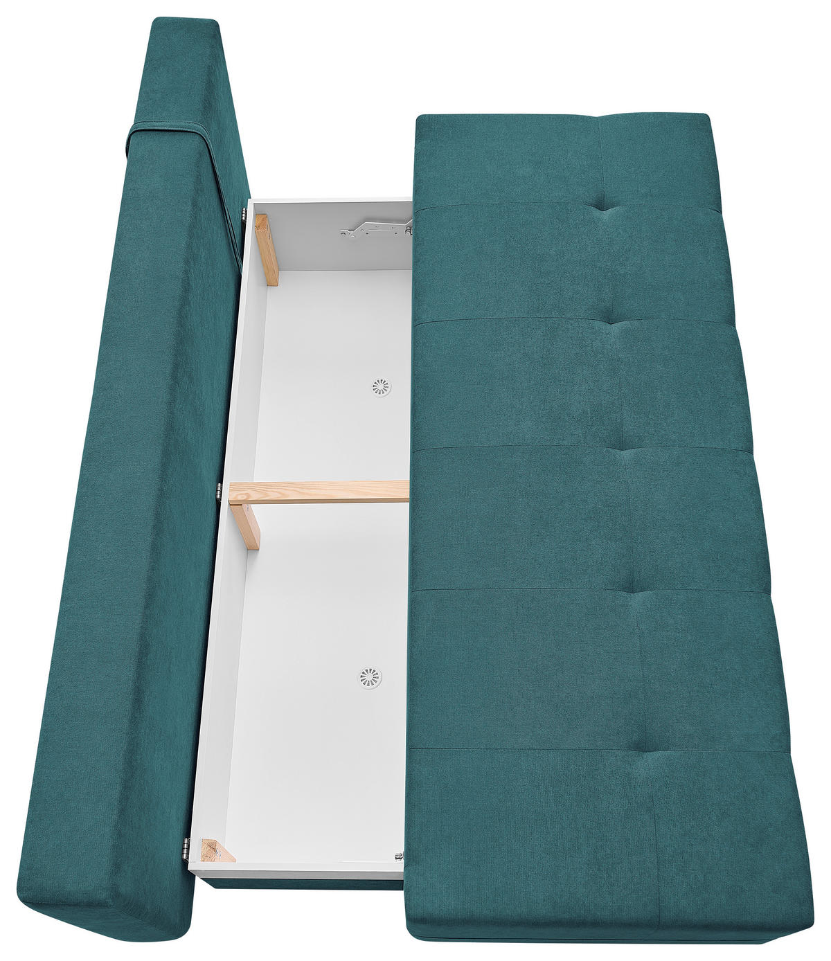 SCHLAFSOFA LUMOS Samt Petrol  inkl. Rückenkissen, Armlehnenkissen, Schlaffunktion, Rücken echt, Stauraum  - Petrol/Naturfarben, Design, Textil (206/96/96cm) - P & B