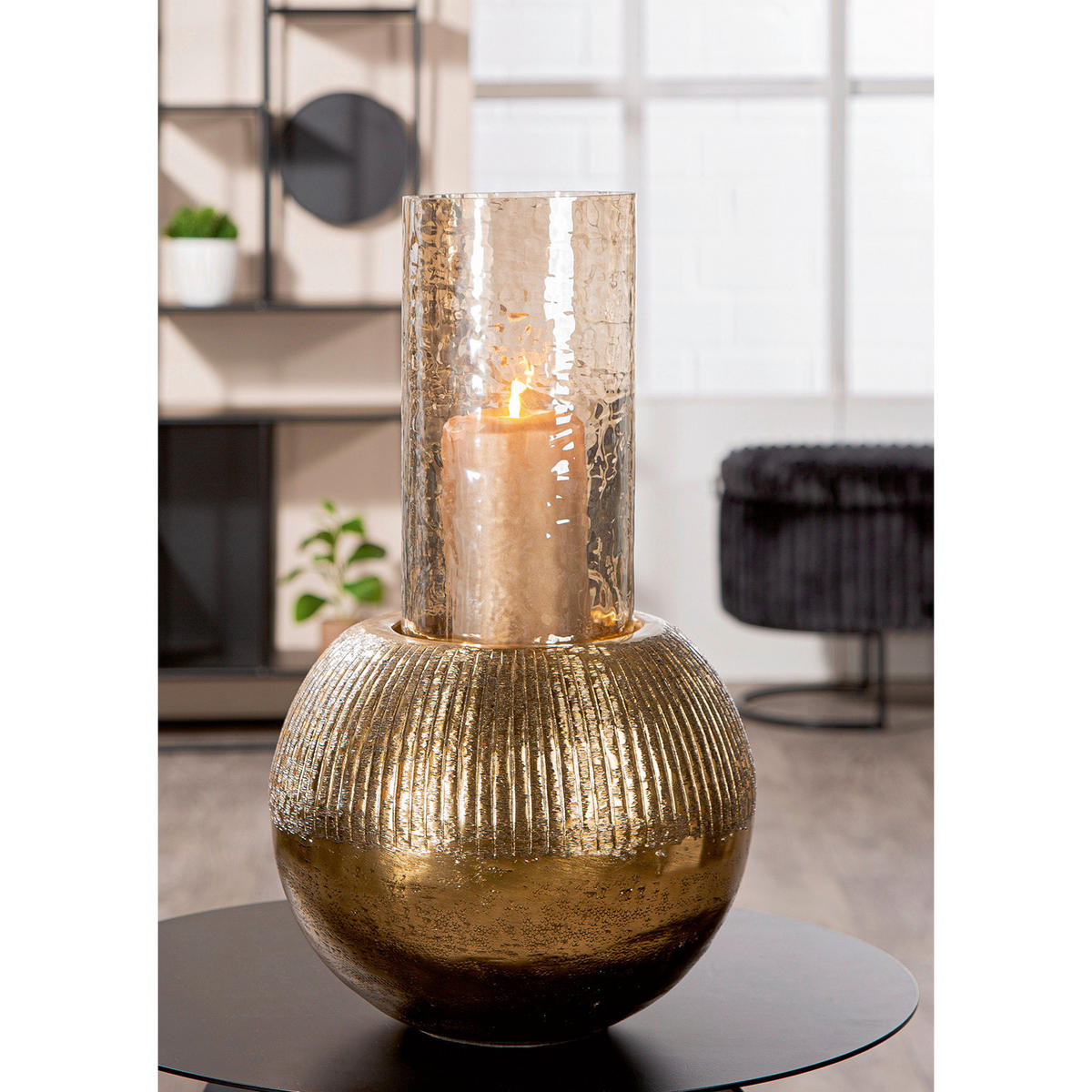 WINDLICHT - Goldfarben, Basics, Glas/Metall (25,5/45,5/25,5cm)