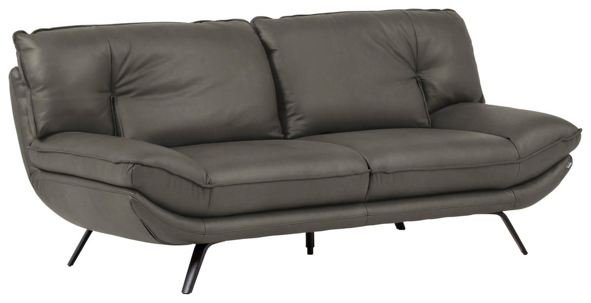 2,5-SITZER in Echtleder Grau  - Schwarz/Grau, Design, Leder/Metall (206/94/95cm) - Celina